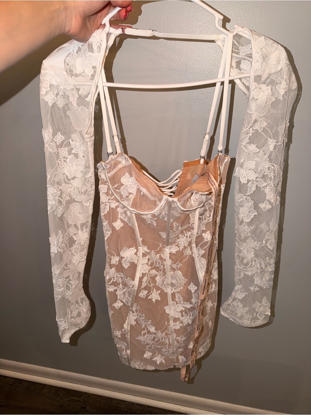 Oh Polly White Sheer Floral Lace Corset Mini Dress - Picture 3 of 5